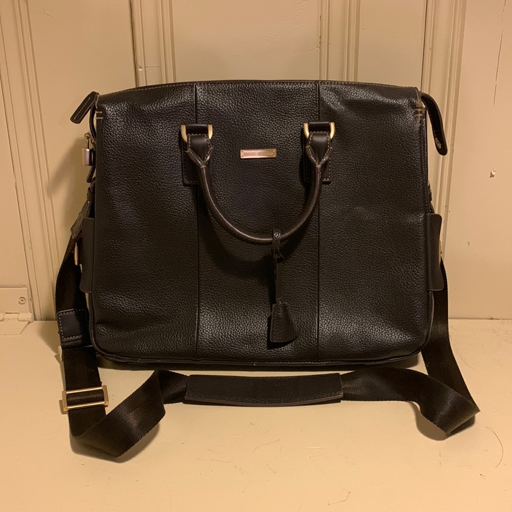 Brooks Brothers Men's 11474 Convertible Brown Leather Laptop Bag and briefcase